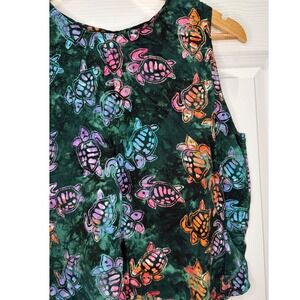 Wax Bali Sea Turtle Tank Top Rayon Sleeveless Handmade Vibrant Tie Dye Tropical